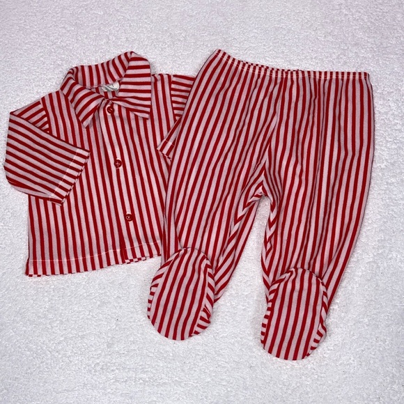 Vintage Isaacson Carrico IC red striped pajama set 12/18m - Picture 1 of 9
